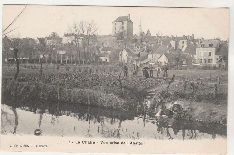 cpa 36  La Châtre Vue prise de l'Abattoir ( laveuses )