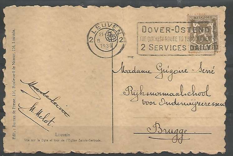Belgique - 1938 - Louvain - Vue sur la Dyle et Eglise Sainte Gertrude