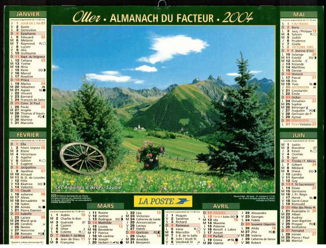 Calendrier 2004 almanach du facteur  Oller