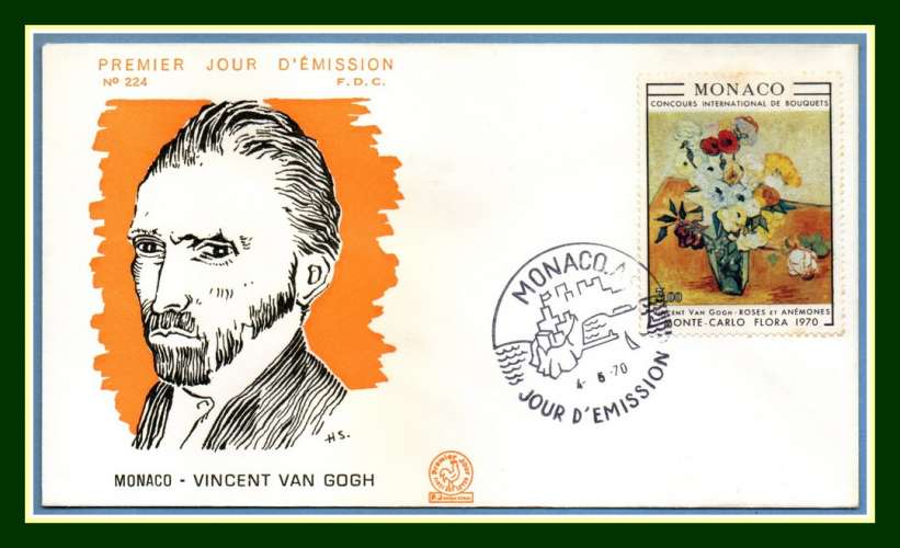 Monaco FDC N° 817 Van Gogh 1970 Peintre peinture tableau