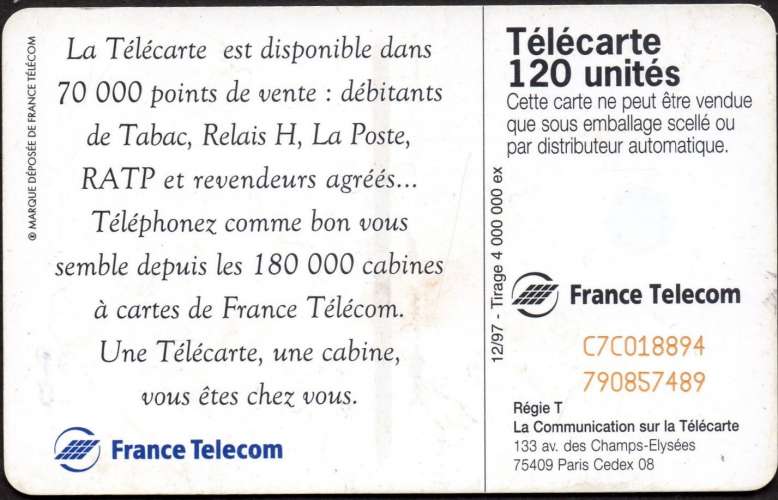 15/489 - Télécarte 120 - 12/97 - Une télécarte, une cabine .....