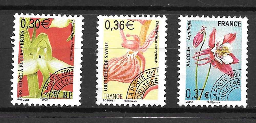 Lot de 3 timbres pré-oblitérés SANS Gomme