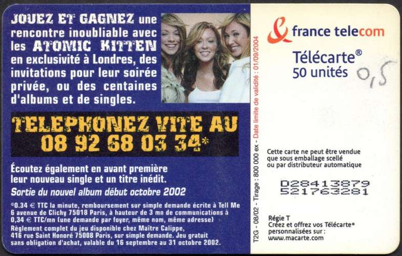 117/281 - Télécarte 50 - 08/02 - Atomic Kitten