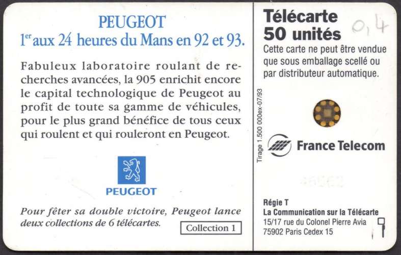 252/562 - Télécarte 50 - 07/93 - Peugeot