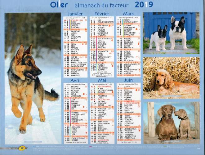 Calendrier 2019 - Almanach du facteur - Intérieur cartes Ille et Villaine