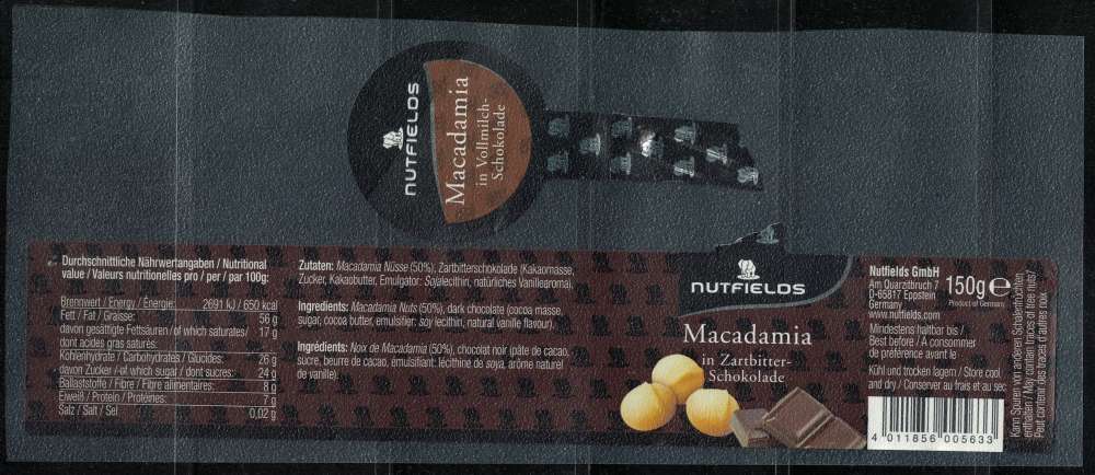 Allemagne Étiquette Label Bocal Chocolats Bombons Nutfields Macadamia