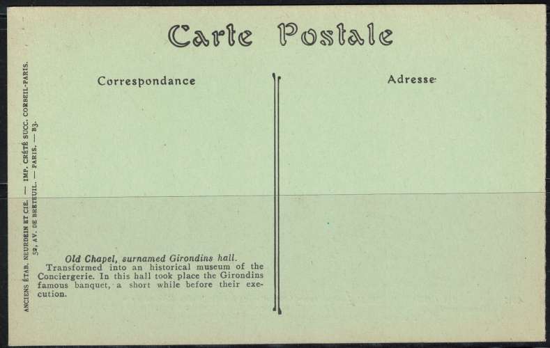 Carte Postale Postcard La Conciergerie Salle des Girondins