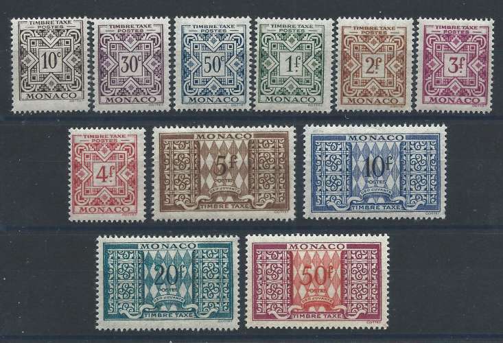 Monaco Timbre Taxe N°29/38A* (MH) 1946/57