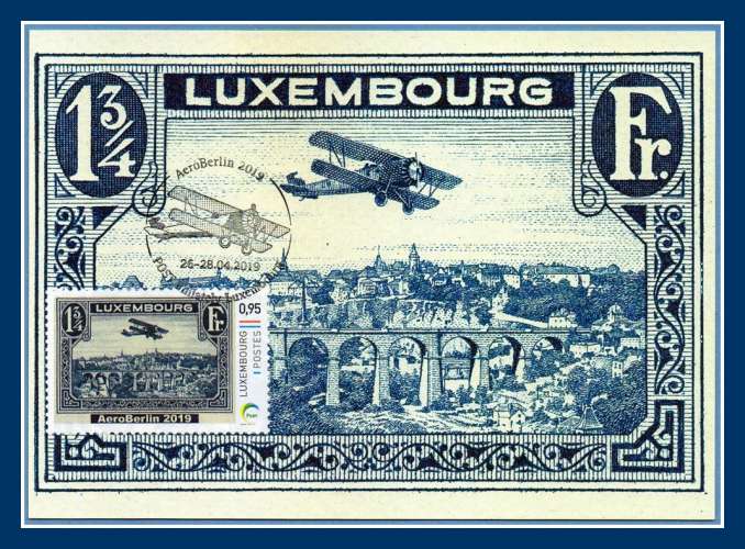 Luxembourg Carte Maximum AeroBerlin 2019 Biplan Breguet avion PONT