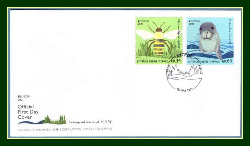 Chypre FDC 2021 EUROPA Abeille Phoque espèces en danger