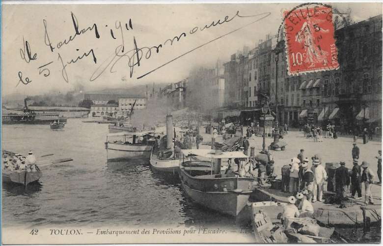 CPA - TOULON. - Embarquement des Provisions pour l'Escadre.