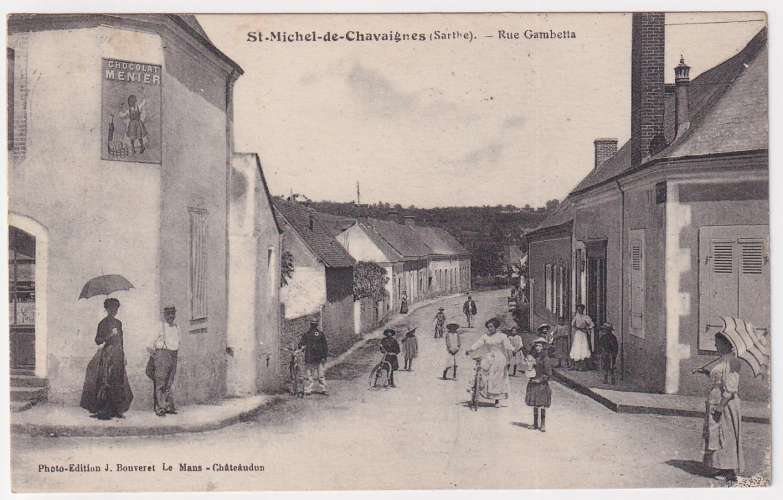 CPA St Michel de Chavaignes Rue Gambetta - circulée 1922