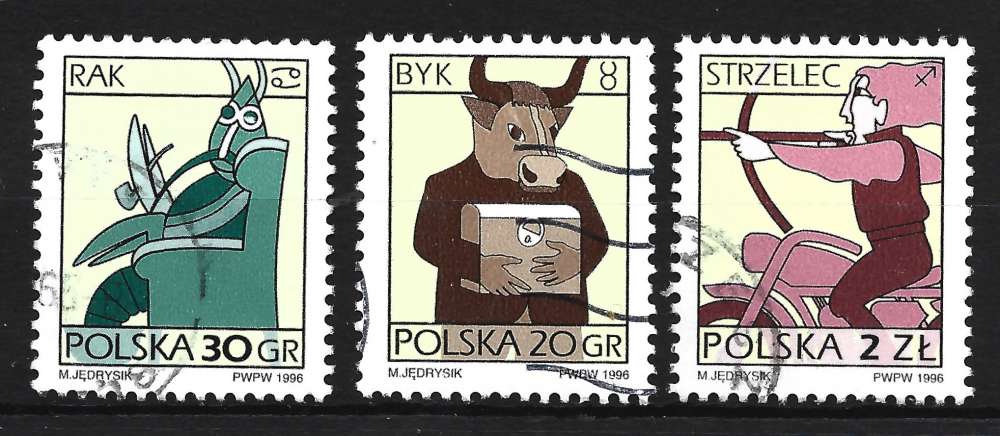 POLOGNE 1996- Y & T : 3376, 3398, 3400 - Signes du Zodiac