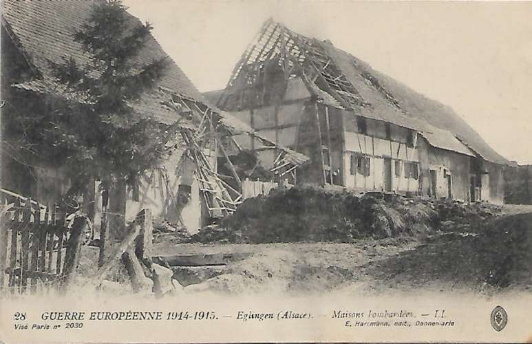 CPA - EGLINGEN - Maisons Bombardées, guerre européenne 1914-1915..