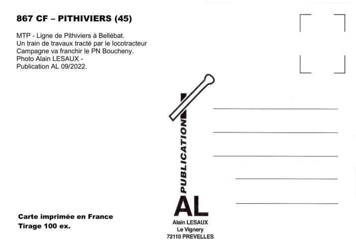 AL 867 - TTX, locotracteur Campagne au croisement Boucheny - PITHIVIERS - MTP