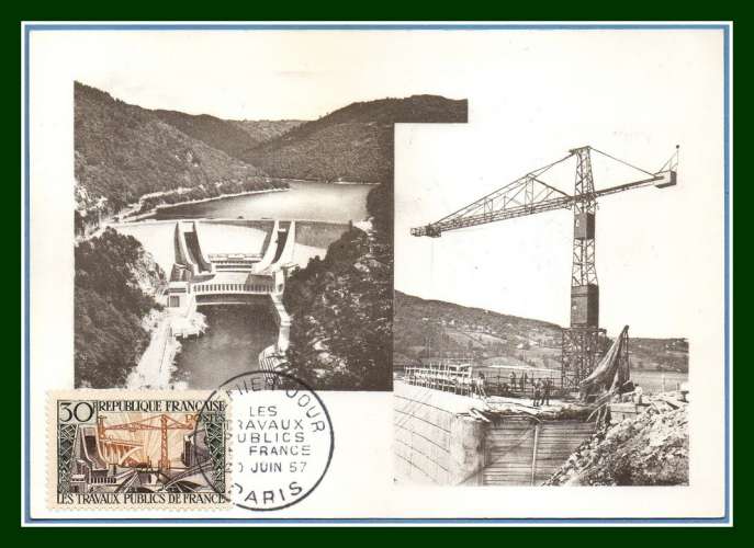 Carte Maximum N° 1114 Barrage de Chastang 1957 Travaux Publics