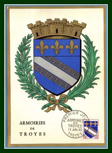 Carte Maximum N° 1353 Armoiries de Troyes 1963 Blason