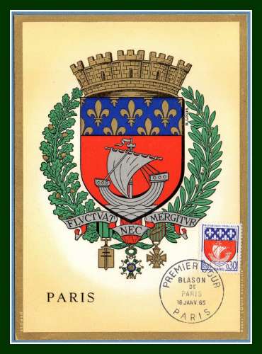 Carte Maximum N° 1354B Blason de Paris 1965 (rehaussée) voilier