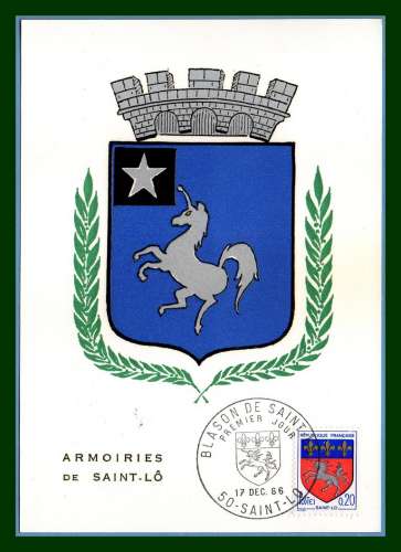 Carte Maximum N° 1510 Blason de St Lô 1966 (rehaussée)