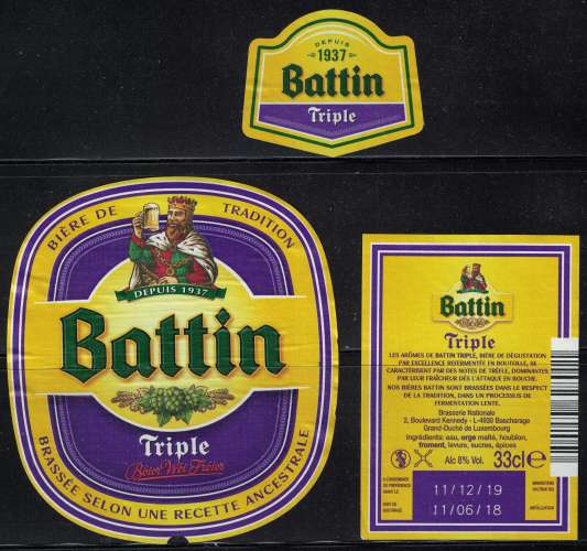 Luxembourg Lot 3 Étiquettes Bière Beer Labels Battin Triple