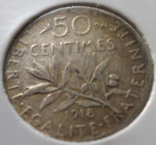 France 50 centimes semeuse argent année 1918