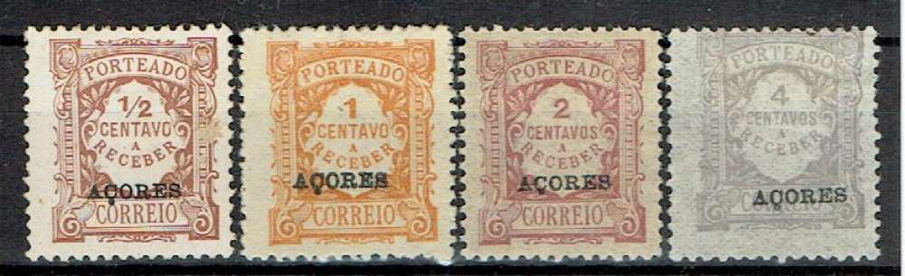 PORTUGAL AÇORES 1918 - YT 15 16 17 19 * MH SURCHARGÉ 