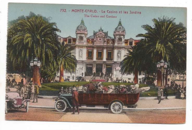 cpa monaco Monte-Carlo Le Casino et les Jardins ( autocar )