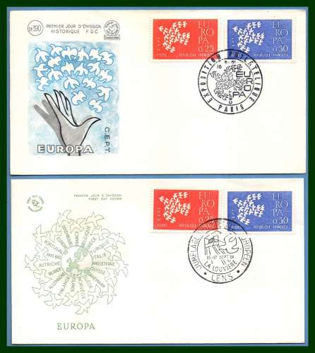 FDC N° 1309 1310 Europa  1961 GF Paris + LENS