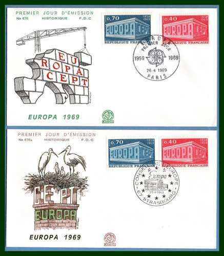 FDC N° 1598 1599 Europa Paris + Strasbourg 1969 