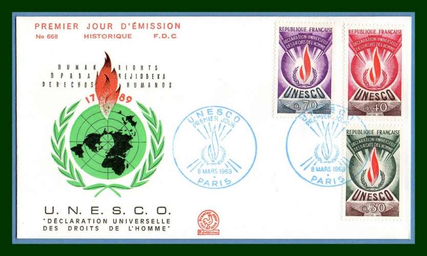 FDC N° S39 40 42 UNESCO 1969 (c 8 €)