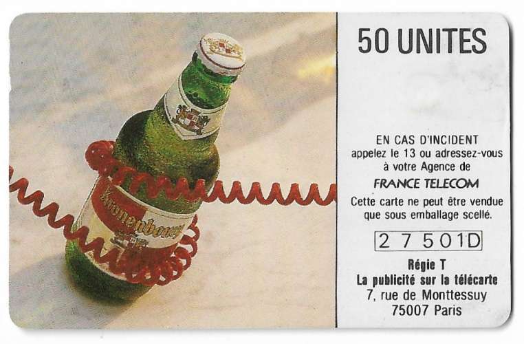 F90A TELECARTE - PHONE CARD 1989 - Kronenbourg - Grande Flèche Rouge.