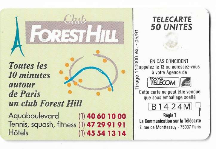 F154 TÉLÉCARTE - PHONE CARD 1991 - ForestHill Club.