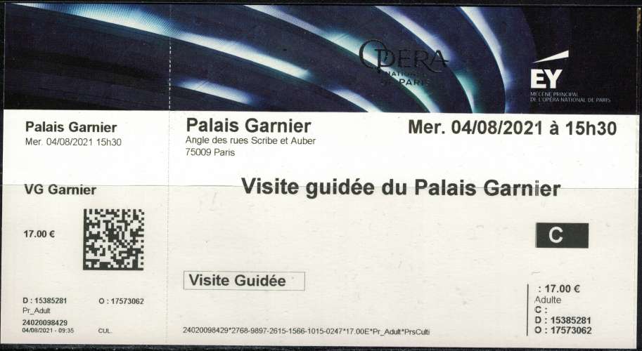 France Ticket d'entrée Opéra National de Paris Palais Garnier