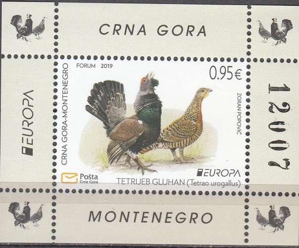 Montenegro 2019 Bloc Feuillet Europa CEPT Oiseau Grand Tétras Neuf **