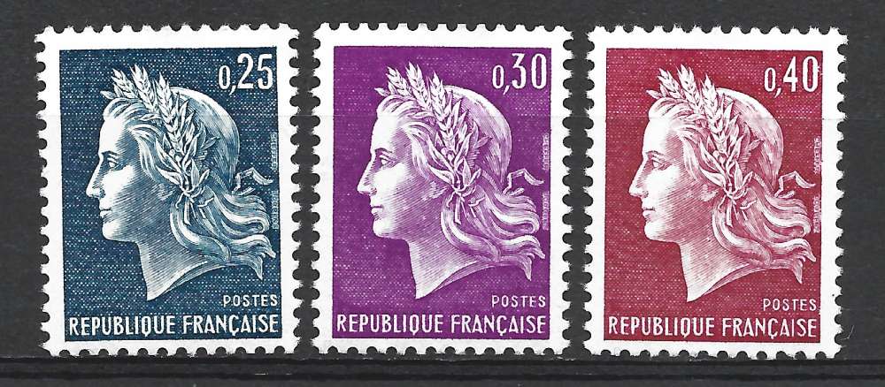 France 1967 - y & t : 1535, 1536, 1536B - Marianne de Cheffer