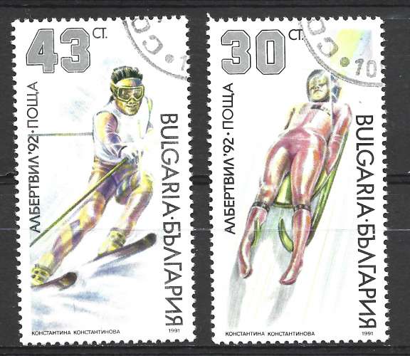 BULGARIE 1991 - Mi 3918 et 3919 -  Bobsleigh, ski