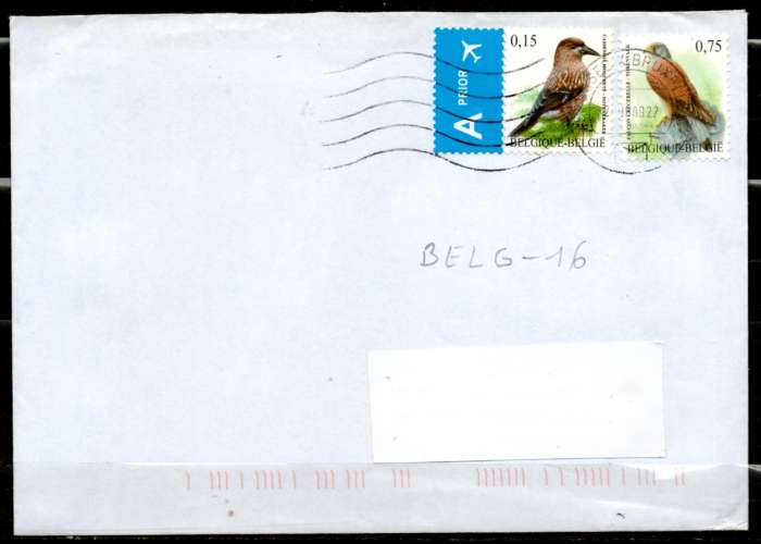 Belgique > France > Lettre FG 6LO BRUXELLES 2009 > 2 timbres oiseaux 