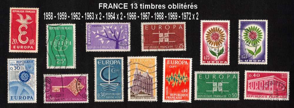 France lot de 13 timbres oblitérés Europa tous différents 