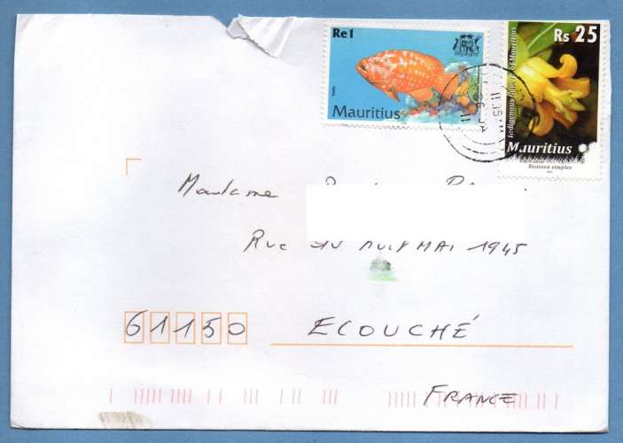 Mauritius Ile Maurice poisson fleur / Lettre > France (env.voir)