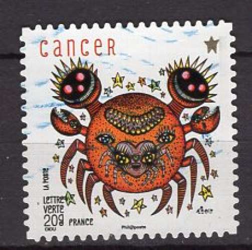 FRANCE 2014  AUTOADHESIF SIGNE ASTROLOGIQUE LE CANCER OBLITERE