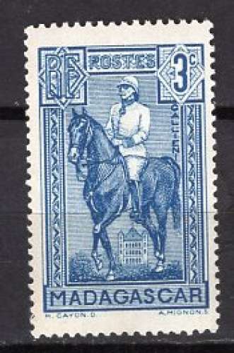 MADAGASCAR 1939 LE GENERAL GALLIENI 3 CT BLEU NEUF**