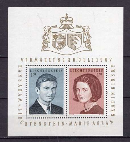 LIECHTENSTEIN 1967 MARIAGE PRINCIER BLOC NEUF**