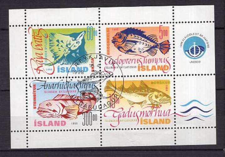 ISLANDE 1998   ANIMAUX  LES POISSONS DE MER  BLOC OBLITERE