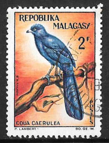 madagascar 1963 - Y&T 381 (Oblitéré) oiseaux - Coua Caerulea