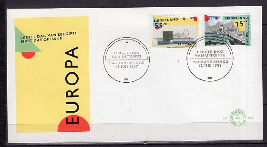 PAYS BAS 1987  FDC 1ER JOUR PAIRE EUROPA  ARCHITECTURE MODERNE