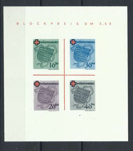 Wurtemberg - Zone Française Bloc N°1** (MNH) 1949 - Croix Rouge