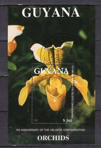 GUYANA 1991 FLEURS LES ORCHIDEES  BLOC OBLITERE