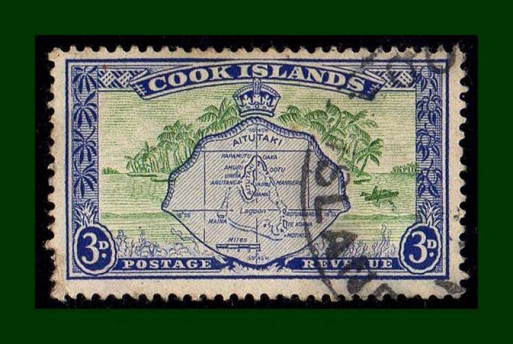 Cook Islands 1949 N° 79 Obl? carte île