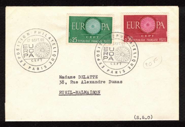 France 1960 Y&T 1266 - 1267 (o)  Europa sur lettre