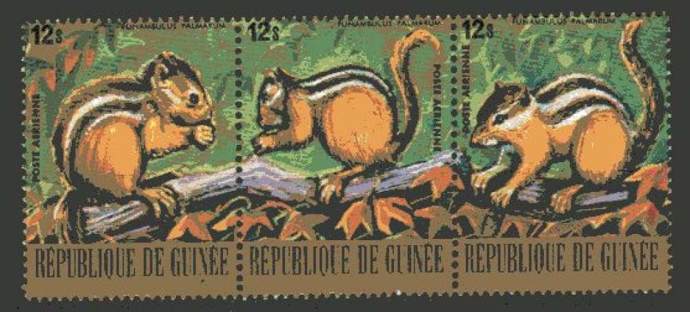 GUINEE 1977 ANIMAUX LES FUNAMBULUS  BANDE DE 3 TIMBRES NEUF**